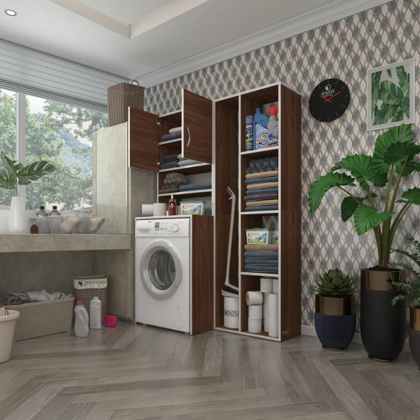Kenzlife çamaşır makinesi dolabı hayzumsüpürge cvz 180*126*55 banyo kiler çift kapaklı arkalıklı ürün görseli 1
