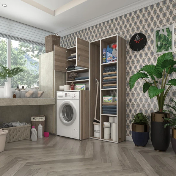 Kenzlife çamaşır makinesi dolabı hayzumsüpürge crd 180*126*55 banyo kiler çift kapaklı arkalıklı ürün görseli 1