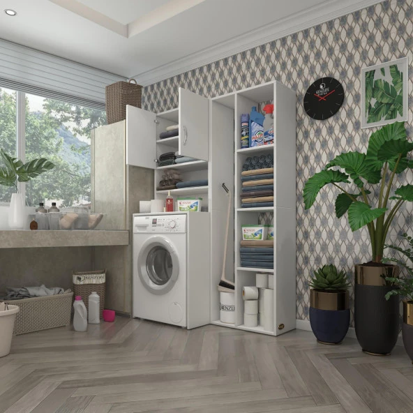 Kenzlife çamaşır makinesi dolabı hayzumsüpürgemdf byz 180*126*55 % 100 mdf full mdf banyo kiler çift kapaklı arkalıklı ürün görseli 1