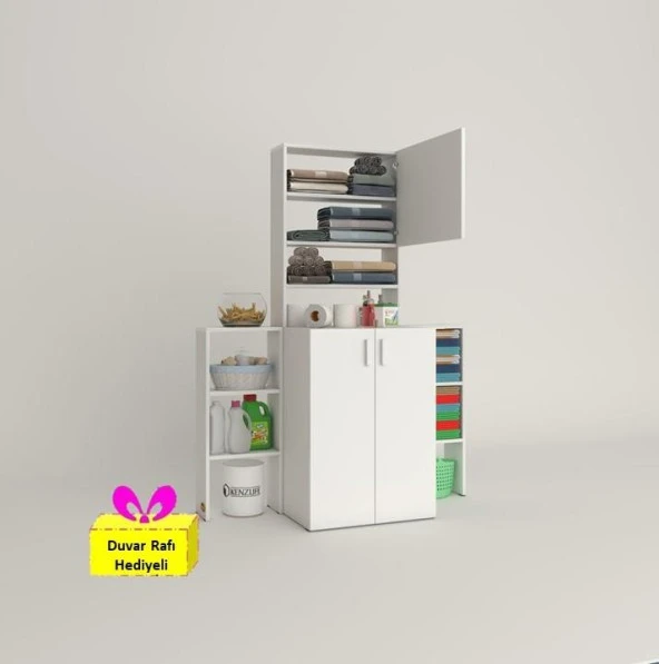 Kenzlife çamaşır makinesi dolabı kasparovmaks byz kurutma dolabı + tekli duvar rafı hediyeli ürün görseli 1