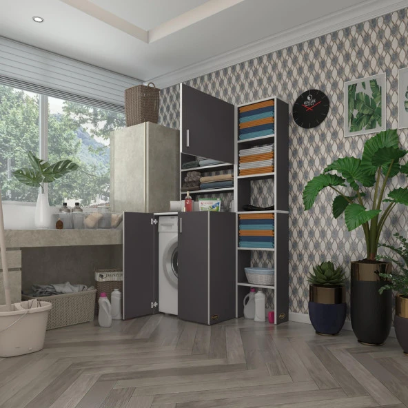 Kenzlife çamaşır makinesi dolabı kasparovmaks gri 180*096*55-20 banyo kapaklı arkalıksız ürün görseli 1