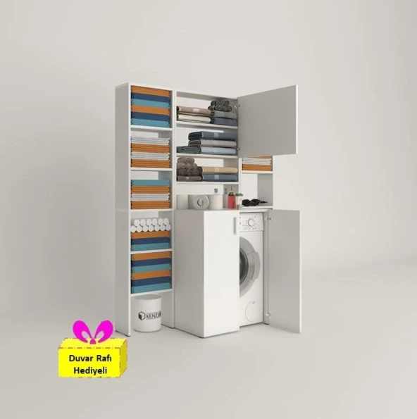 Kenzlife çamaşır makinesi dolabı kasparovmaksduble byz kurutma dolabı + tekli duvar rafı hediyeli ürün görseli 1