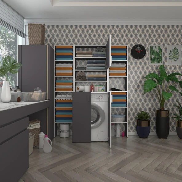 Kenzlife çamaşır makinesi dolabı kasparovmaksduble gri 180*126*55-20 banyo kapaklı arkalıksız ürün görseli 1