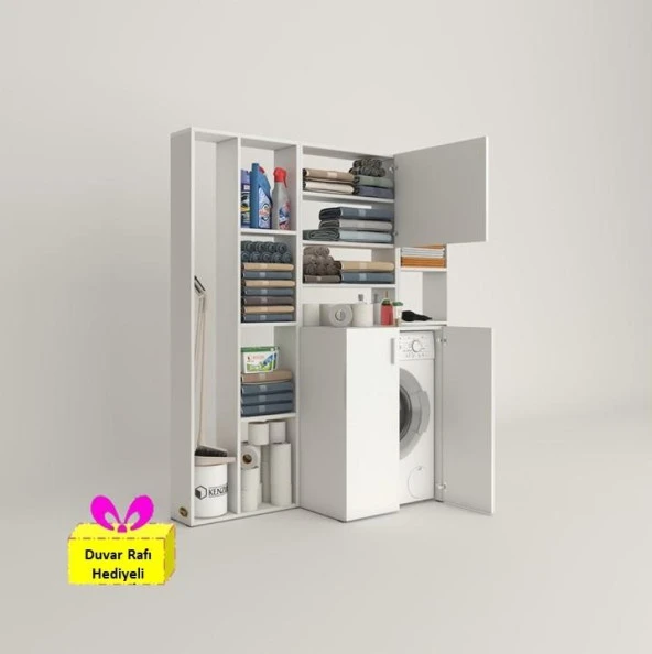 Kenzlife çamaşır makinesi dolabı kasparovmega byz kurutma dolabı + tekli duvar rafı hediyeli ürün görseli 1