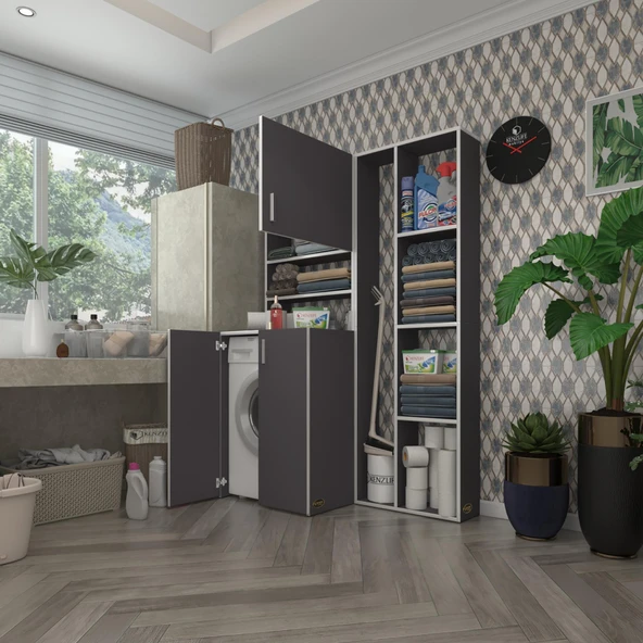 Kenzlife çamaşır makinesi dolabı kasparovsüpürge gri 180*126*55-20 banyo kapaklı arkalıksız ürün görseli 1