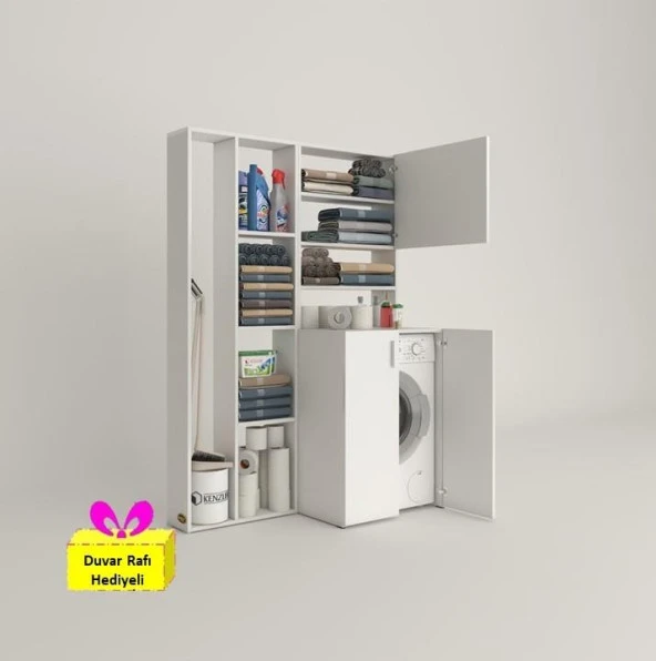 Kenzlife çamaşır makinesi dolabı kasparovsüpürge byz kurutma dolabı + tekli duvar rafı hediyeli ürün görseli 1