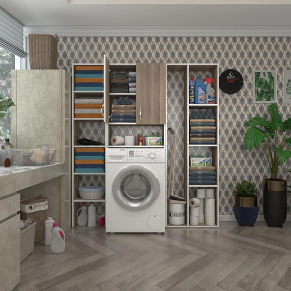 Kenzlife çamaşır makinesi dolabı veronikamega crd 180*156*20 banyo arkalıksız raflı ürün görseli 1