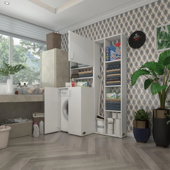 Kenzlife çamaşır makinesi dolabı kasparovsüpürgemdf byz 180*126*55-20 % 100 mdf full mdf banyo kapaklı arkalıksız ürün görseli 1