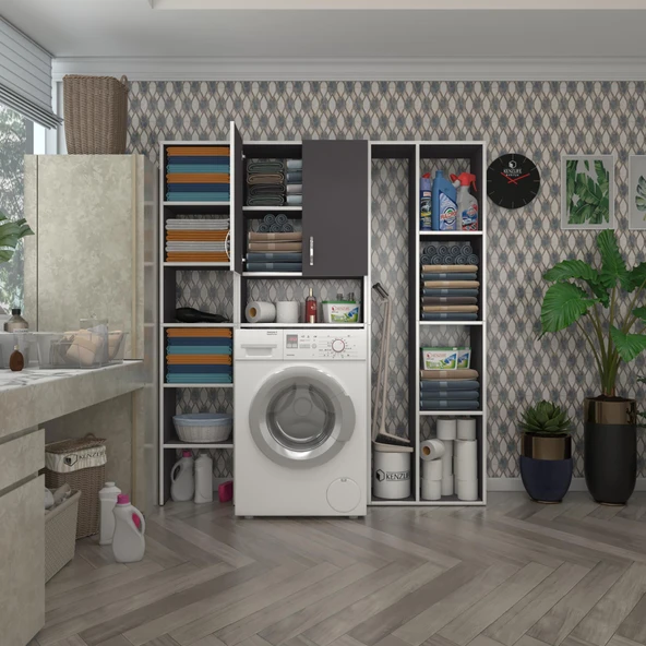 Kenzlife çamaşır makinesi dolabı veronikamega gri 180*156*20 banyo arkalıksız raflı ürün görseli 1