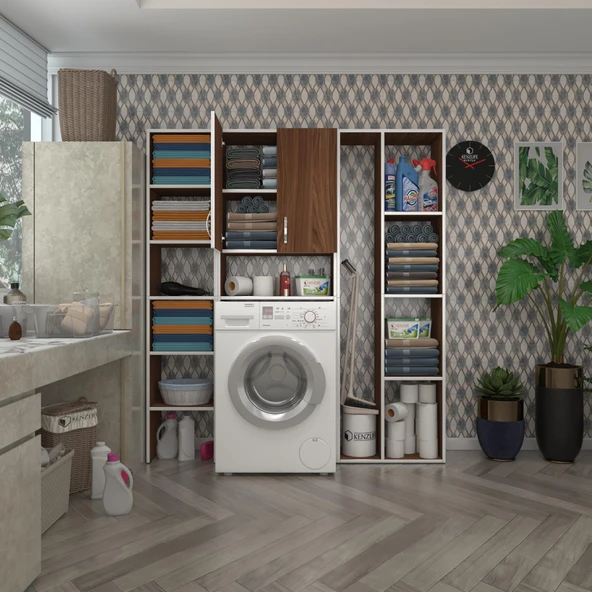 Kenzlife çamaşır makinesi dolabı veronikamega cvz 180*156*20 banyo arkalıksız raflı ürün görseli 1