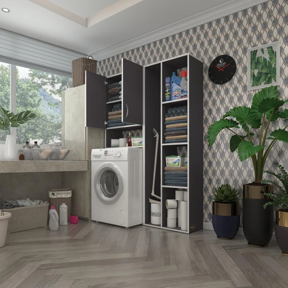 Kenzlife çamaşır makinesi dolabı veronikasüpürge gri 180*126*20 banyo arkalıksız raflı ürün görseli 1