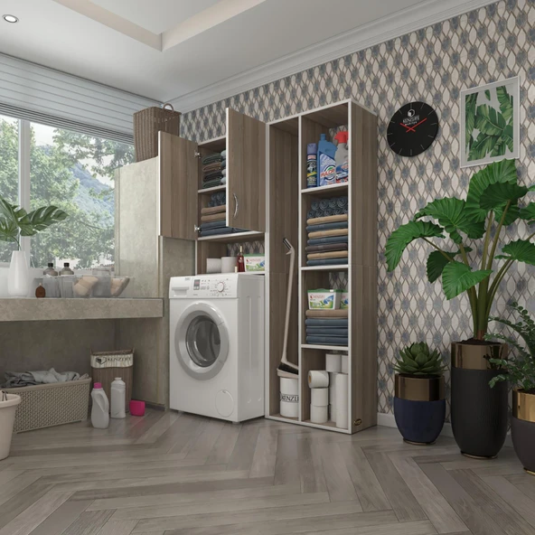 Kenzlife çamaşır makinesi dolabı veronikasüpürge crd 180*126*20 banyo arkalıksız raflı ürün görseli 1