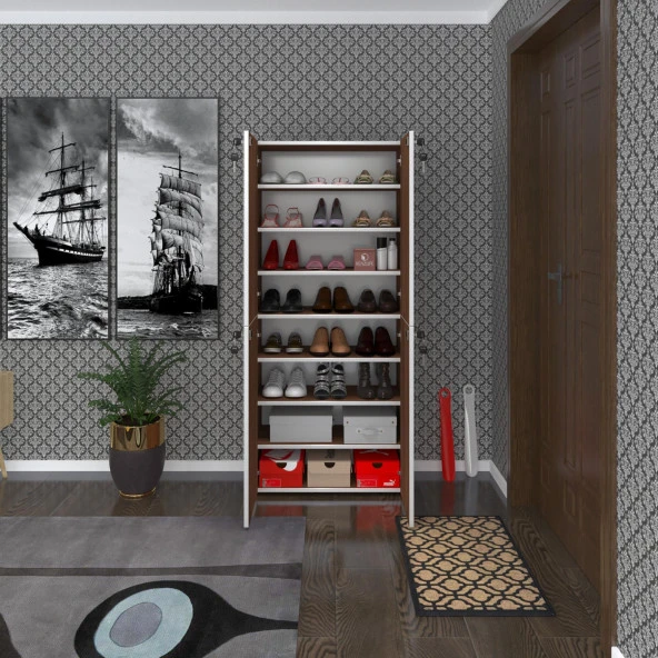 Kenzlife ayakkabılık ayakkabı dolabı kilitli be real cvz 160*70*32 kapaklı arkalıklı ofis dolabı iki bölme ürün görseli 1