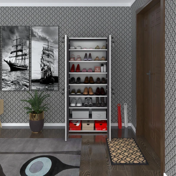 Kenzlife ayakkabılık ayakkabı dolabı kilitli be real gri 160*70*32 kapaklı arkalıklı ofis dolabı iki bölme ürün görseli 1