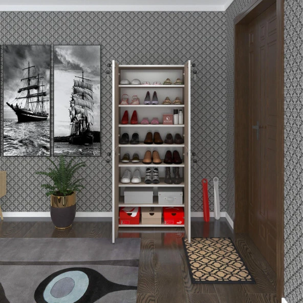 Kenzlife ayakkabılık ayakkabı dolabı kilitli be real crd 160*70*32 kapaklı arkalıklı ofis dolabı iki bölme ürün görseli 1