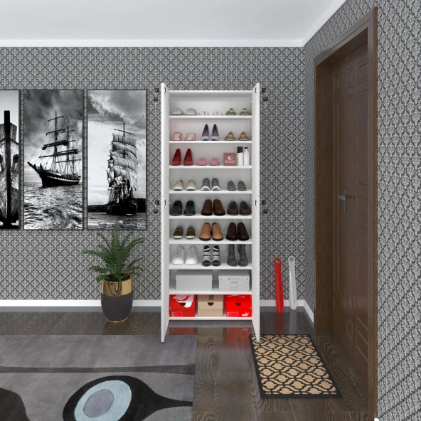 Kenzlife ayakkabılık ayakkabı dolabı kilitli be real byz 180*70*32 kapaklı arkalıklı ofis dolabı iki bölme ürün görseli 1