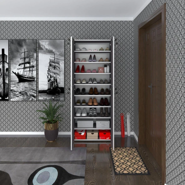 Kenzlife ayakkabılık ayakkabı dolabı kilitli be real gri 180*70*32 kapaklı arkalıklı ofis dolabı iki bölme ürün görseli 1