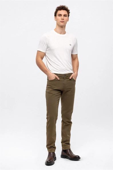 Back And Bond Haki Dokuma 5 Cep Slim Fit Pantolon ürün görseli 1