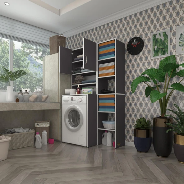Kenzlife çamaşır makinesi dolabı hayzummaks gri 180*096*55 banyo kiler çift kapaklı arkalıklı ürün görseli 1