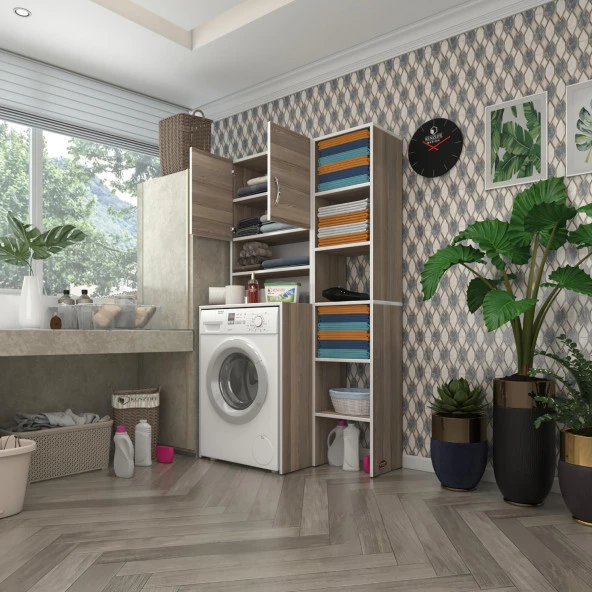 Kenzlife çamaşır makinesi dolabı hayzummaks crd 180*096*55 banyo kiler çift kapaklı arkalıklı ürün görseli 1