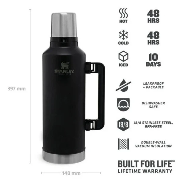 Stanley Classic Legendary Matte Black 2.3 Litre Termos - Resim 2