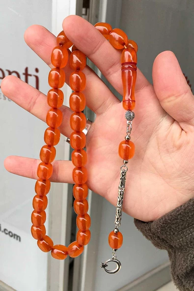 İri Taneli Portakal Rengi Toz Kehribar Tesbih ürün görseli 1