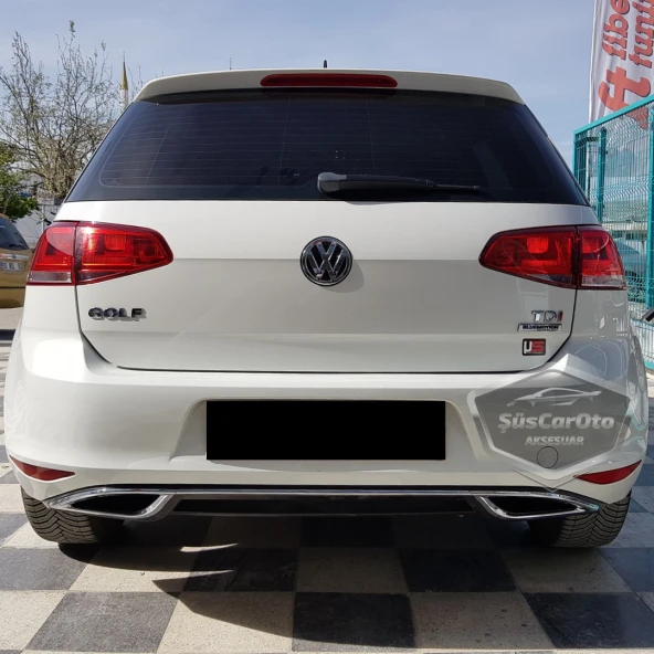 Vw Golf 7 Uyumlu Araca Özel Parlak Siyah OEM Arka Difüzör Highline Difizör Tırnaklı Krom Egzoz Çıkışlı Arka Tampon Eki İthal 1.Sınıf ürün görseli 1