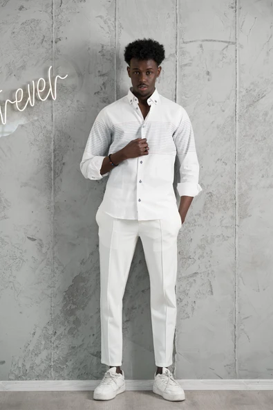 Advante Panolu Yaka Düğmeli Pamuklu Slimfit Yazlık Gömlek ürün görseli 1