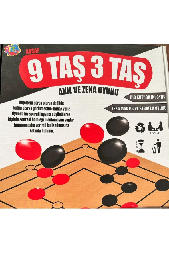 Ahşap 9 Taş 3 Taş Zeka Akıl Mantık Strateji Oyunları 1 Kutu 2oyun ürün görseli 1