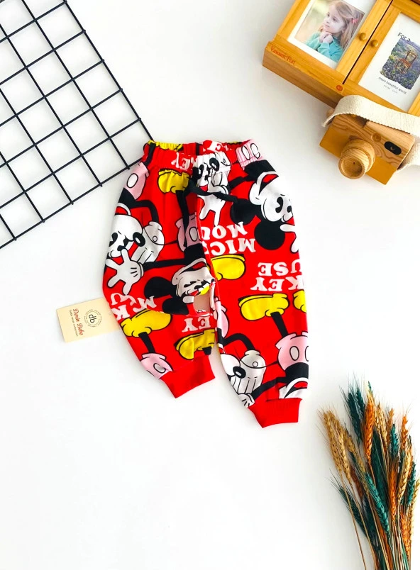 Neşeli Bebekler Mickey Baskılı Tek Alt Kırmızı ürün görseli 1