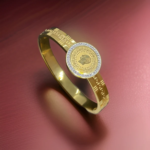 Parlak Taşlı Gold Renk Çeyreklik Model Antialerjik Çelik Bileklik Şıklığıyla Dikkatler Üzerinizde ürün görseli 1