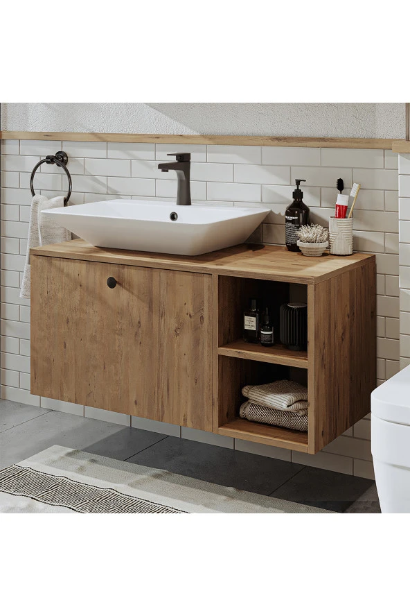 ROOMART Ayaksız Lavabolu Mdf 95 Cm Çekmeceli Banyo Dolabı ürün görseli 1