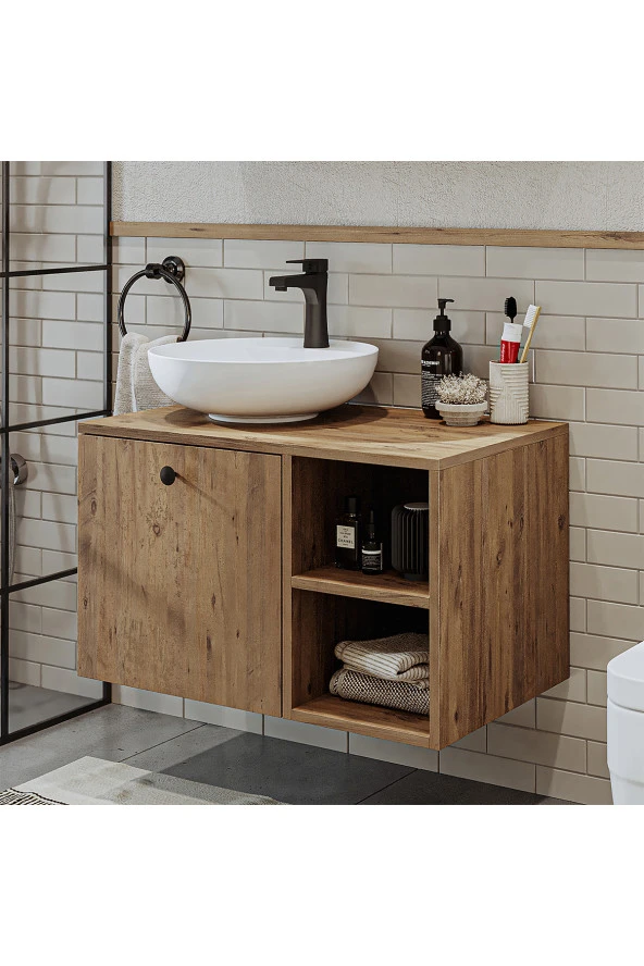 ROOMART Ayaksız Lavabolu Mdf 75 Cm Çekmeceli Banyo Dolabı ürün görseli 1