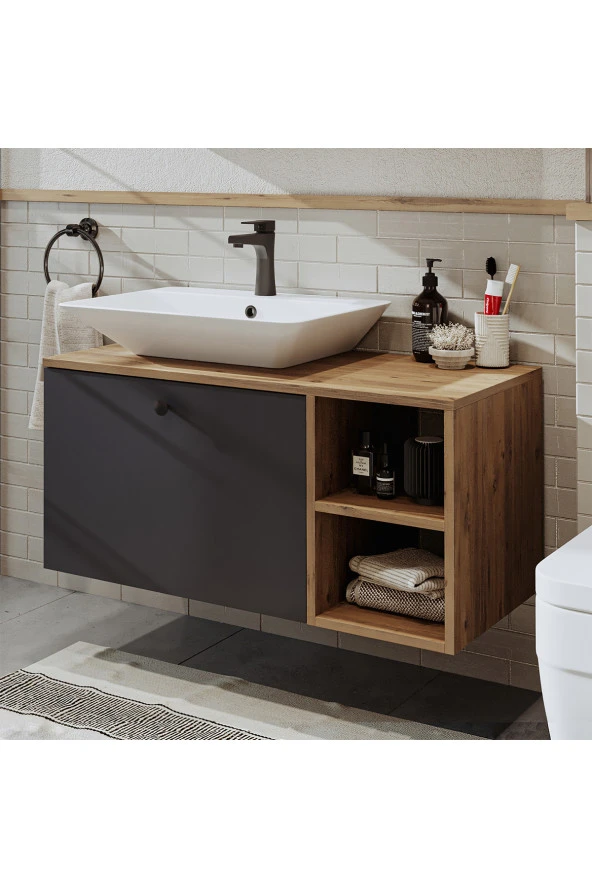 ROOMART Ayaksız Lavabolu Mdf 95 Cm Çekmeceli Banyo Dolabı ürün görseli 1