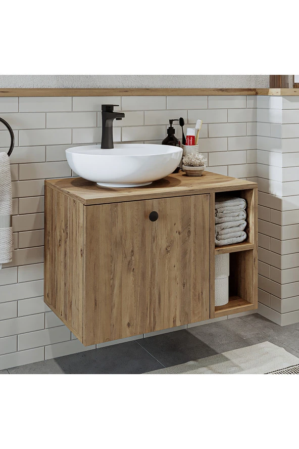 ROOMART Ayaksız Lavabolu Mdflam 65 Cm Çekmeceli Banyo Dolabı ürün görseli 1
