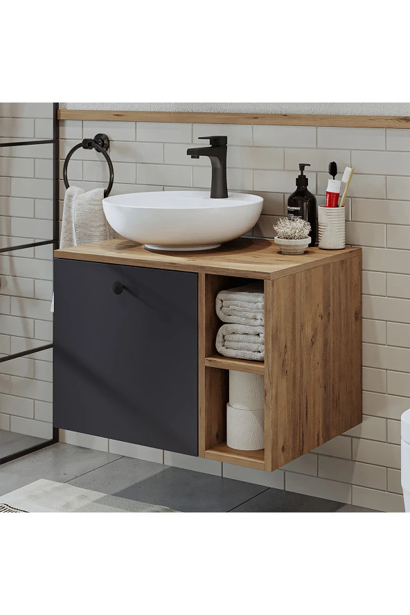 ROOMART Ayaksız Lavabolu Mdflam 65 Cm Çekmeceli Banyo Dolabı ürün görseli 1