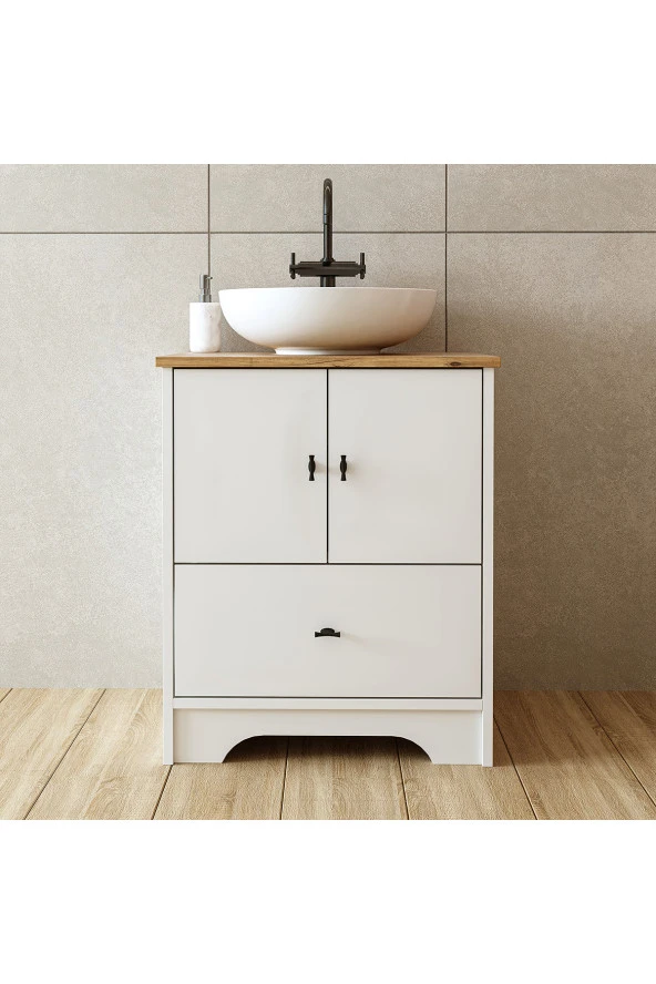 ROOMART Ayaklı 2 Kapaklı Lavabolu Mdflam 60 cm Banyo Dolab ürün görseli 1
