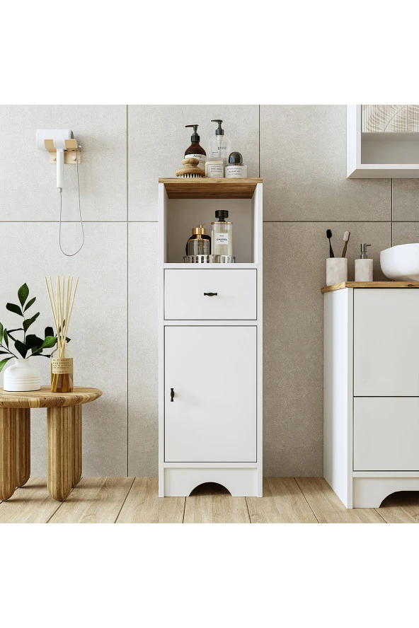 ROOMART Banyo Dolabı Mdf 107 X 35 Cm Çekmeceli Banyo Boy Dolabı Mat Beyaz ürün görseli 1
