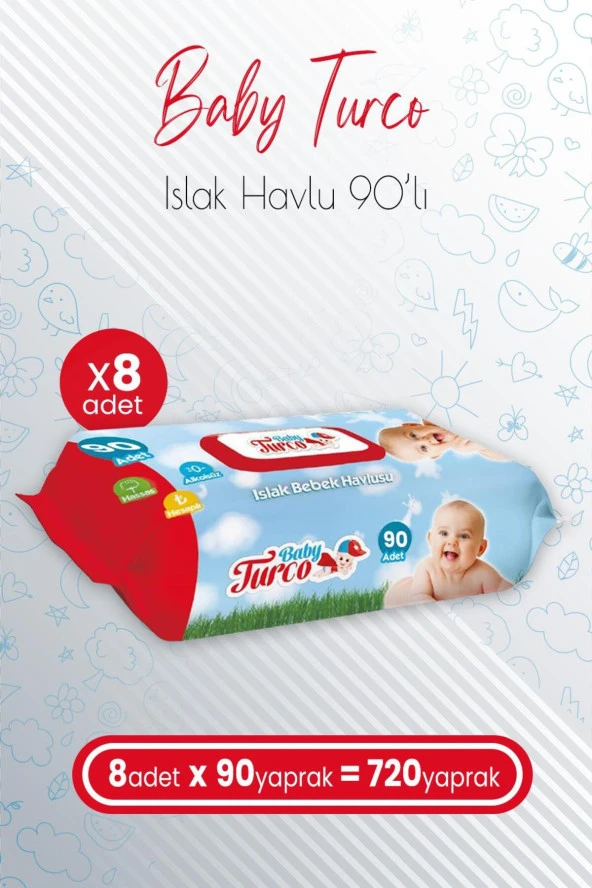 BABY TURCO Islak Bebek Havlusu 90' Lı X 8 Adet (720 Yaprak) ürün görseli 1