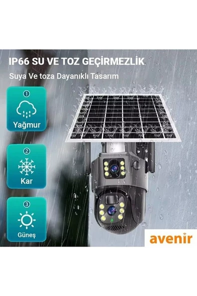 Avenir AV-M12 4g Sim Kartlı 4mp 2 Kameralı Solar Panelli Güneş Enerjili 360° Dönebilen Kamera Uyumlu ürün görseli 1