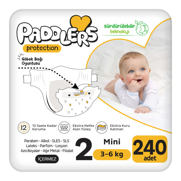 Paddlers Protection Bebek Bezi 2 Numara Mini 240 Adet (3-6 Kg) Ekstra Jumbo Set ürün görseli 1
