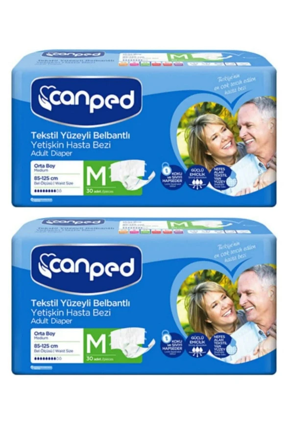 CANPED Belbantlı Medium Tekstil Hasta Bezi 30Lu 2Paket 60 Adet ürün görseli 1
