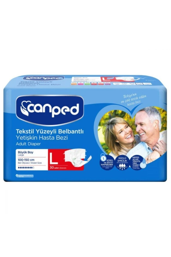 CANPED L Beden Emici Bel Bantlı Hasta Bezi 30 Adet ürün görseli 1