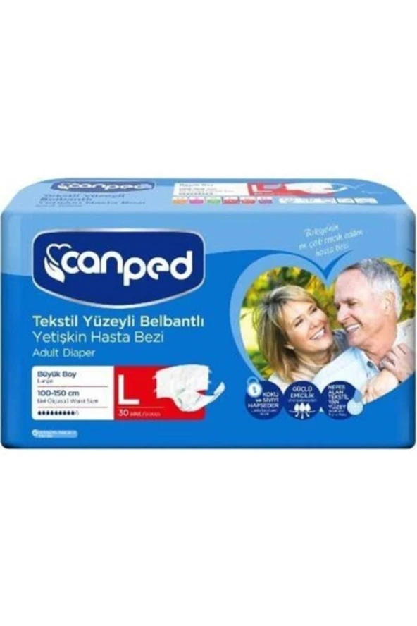 CANPED Tekstil Yüzeyli Belbantlı Yetişkin Hasta Bezi Large 30'Lu ürün görseli 1