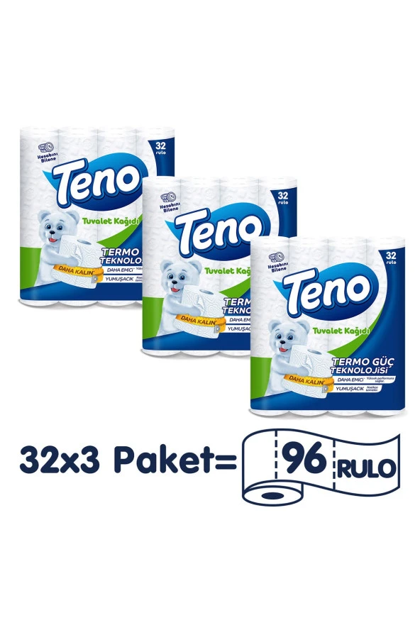 TENO Avantaj Paket Tuvalet Kağıdı 96 Rulo (32 Rulo X 3 Paket) ürün görseli 1