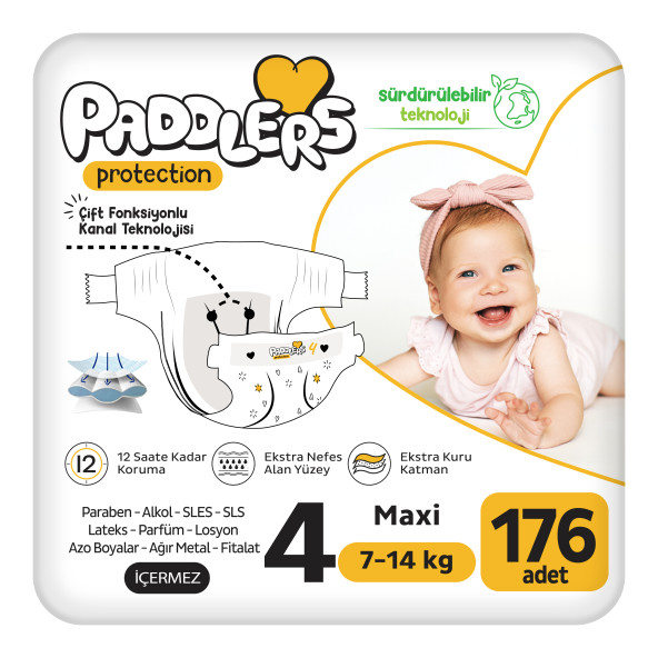 Paddlers Protection Bebek Bezi 4 Numara Maxi 176 Adet (7-14 Kg) Ekstra Jumbo Set ürün görseli 1