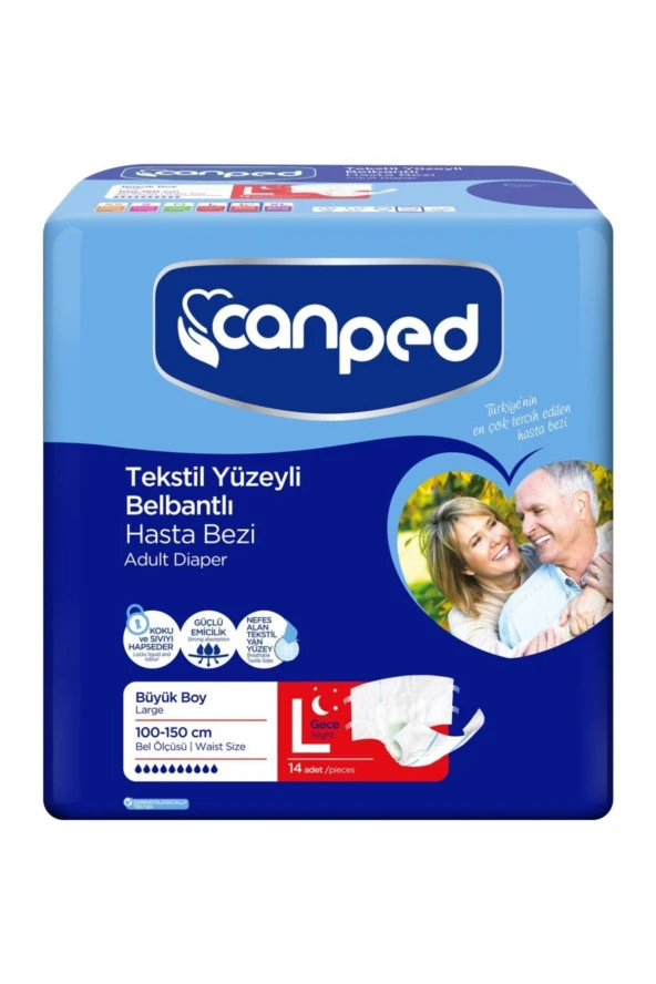 CANPED Belbantlı Tekstil Hasta Bezi Eko Gece Büyük Boy 14'Lü 42 Adet ürün görseli 1