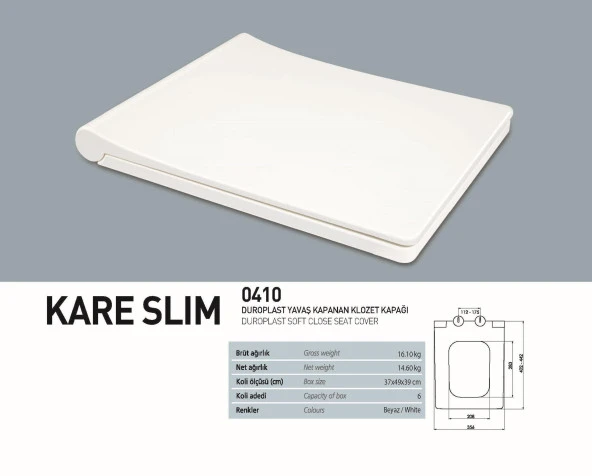 Nkp Kare Slim Droplast Yavaş Kapanan Klozet Kapağı 0410 ürün görseli 1