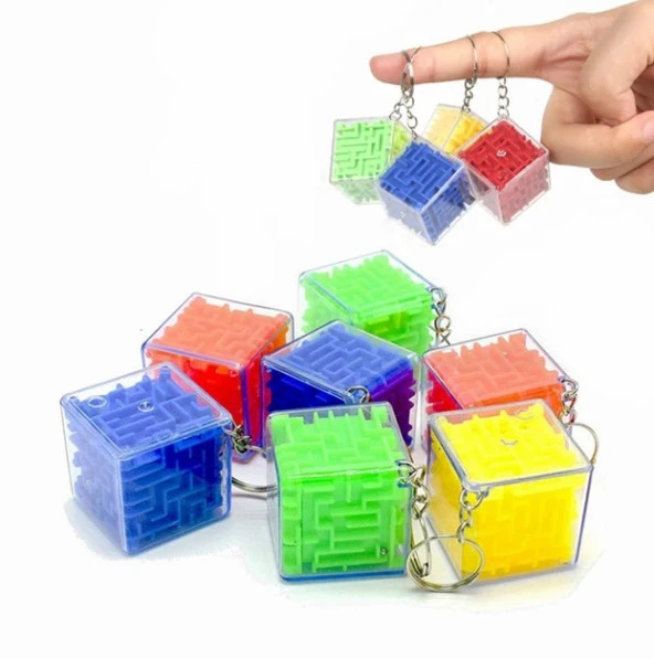 Labirent Bulmaca Küp Eğlenceli Anahtarlık 3X3 cm - Renkli ürün görseli 1