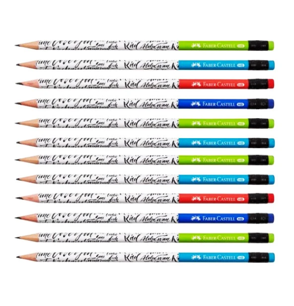 Caligraphy Desenli Silgili Yuvarlak HB Kurşun Kalem - 12 Adet ürün görseli 1